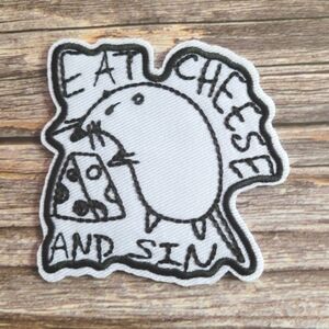 Eat Cheese And Sin Rat Mouse Funny Y2k 90'S Goth Embroidered Iron on Patch